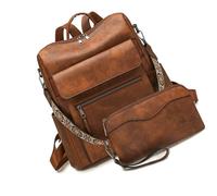 FHGSPQWM 2 mochilas de piel sintética para mujer, diseñadoras, bolso de hombro para mujer, bolso de mano de moda, para el trabajo, viajes, con monederos, mochilas de diseño convertible, Marrón de dos