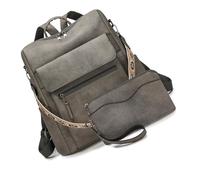 FHGSPQWM 2 mochilas de piel sintética para mujer, diseñadoras, bolso de hombro para mujer, bolso de mano de moda, para el trabajo, viajes, con monederos, mochilas de diseño convertible, Gray