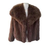 FHGSPQWM Abrigo de invierno de piel sintética para mujer, elegante cuello de solapa de gran tamaño, cálido, ropa de abrigo corta, manga larga, frente abierto, chaquetas peludas con solapa grande