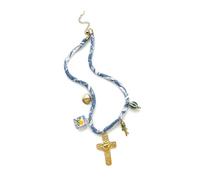 FHGSPQWM Collar de cuerda de tela apilable con colgante de cruces de acero inoxidable, elegante cadena de clavícula para joyería apilable casual, collar de cordón de varias hebras, talla única, como