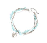 FHGSPQWM Collar de perlas azules hecho a mano con dije de corazón para días de noche, cristales, perlas, joyería llamativa, One Size, como se describe, como se describe