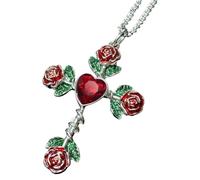 FHGSPQWM Collar gótico victoriano con colgante de corazón con crucifijo de rosa, elegante accesorio de joyería de aleación de plata antigua, accesorio de joyería inspirada en la historia