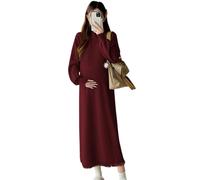 FHGSPQWM Cómodo vestido de punto para embarazo, otoño, invierno, a la moda, con flecos, acrílico, elegante, vestido de maternidad, rojo vino, XL