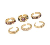 FHGSPQWM De 6 elegantes anillos apilables abiertos ajustables con piedras preciosas para el tamaño y combinaciones de atuendos elegantes, anillos apilables, One Size, como se describe, como se