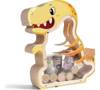 FHGSPQWM Divertida caja de monedas de dinosaurio de madera para niños, personalizable, regalo de cumpleaños que aman ahorrar dinero