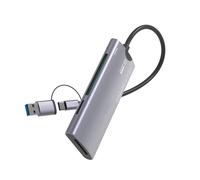 FHGSPQWM Doble USB C y un USB 3.0 6 en 1, lector de tarjetas de aleación de aluminio, portátil de alta velocidad, OTG para smartphones, tabletas, PC, cámaras, lector de tarjetas