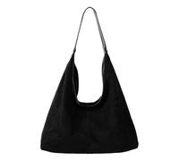 FHGSPQWM Elegante bolso holgado de ante para mujer, gran capacidad, diseño retro, bolso de hombro para oficina, universidad y vacaciones, uso diario, gamuza suave para mujer, Black, One Size