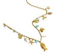 FHGSPQWM Elegante collar inspirado en el mar con concha natural y estrella de mar, cadena ajustable para uso diario, collar de concha para mujer