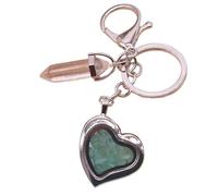 FHGSPQWM Elegante llavero con marco de fotos en forma de corazón hecho de piedra natural, colores de piedra natural, cristales en forma de corazón personalizado, Aventurina verde, Talla única