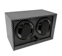 FHGSPQWM Enrollador automático de reloj de doble ranura con 5 velocidades ajustables para almacenamiento de mantenimiento mecánico con rotadores silenciosos, Patrón de fibra de carbono