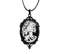 FHGSPQWM Exquisito collar de camafeo de calavera con marco negro creativo para el cuello que añade un toque individual a los looks cotidianos, collar de estilo vintage