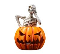 FHGSPQWM Lámpara de mesa de calavera de calabaza brillante para Halloween, lámpara decorativa de resina para interiores y exteriores, decoración festiva, suministros de fiesta de Halloween