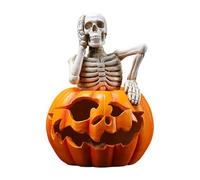 FHGSPQWM Lámpara de mesa de calavera de calabaza brillante para Halloween, lámpara decorativa de resina para interiores y exteriores, decoración festiva, suministros de fiesta de Halloween