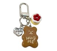 FHGSPQWM Llavero de oso colorido con diseños de tartas, perfecto para llaves, bolsas y auriculares, llamativo, decoración de mochila, llavero acrílico, amarillo, Talla única