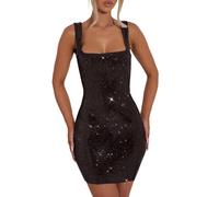 FHGSPQWM Vestido sin mangas con diamantes de imitación brillantes para mujer, cuello cuadrado, espalda abierta, vestido de noche, cóctel, fiesta, vestido de fiesta con acento de diamantes de imitación