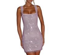 FHGSPQWM Vestido sin mangas con diamantes de imitación brillantes para mujer, cuello cuadrado, espalda abierta, vestido de noche, cóctel, fiesta, vestido de fiesta con acento de diamantes de imitación