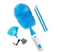 FHH Plumero eléctrico,Giratorio de 360 Grados con Cepillo de Limpieza para Polvo a Pilas, Azul,Recargable