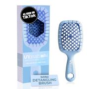 FHI Heat UNbrush - Mini cepillo desenredante para cepillar sin dolor en todo tipo de cabello húmedo o seco, cerdas antiestáticas Duoflex duraderas, mango ligero, mini cepillo de pelo ventilado, azul