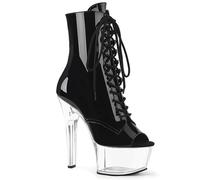 FhiHUEpr Botines de Plataforma Transparente para Mujer - Tacones de Aguja de 17 cm - Botines escotados para Pole Dance, Discotecas y espectáculos teatrales,Negro,39 EU