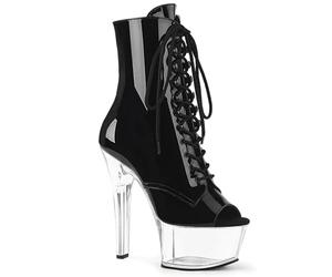 FhiHUEpr Botines de Plataforma Transparente para Mujer - Tacones de Aguja de 17 cm - Botines escotados para Pole Dance, Discotecas y espectáculos teatrales,Negro,39 EU