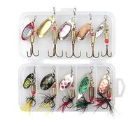 Fhioevt 10 Piezas Señuelos de Pesca Kits de Señuelos Cucharillas Pesca Señuelos Pesca Artificiales Pesca Accesorios con Caja Tackle para la Trucha,Lucio Perca Trucha Pike Salmon Bass