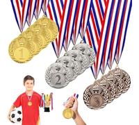 Fhioevt 12 Piezas Medallas Niños Medalla de Metal Medallas Premios con Cintas Oro Plata Bronce Medallas para Niños Adultos Juegos Escolares Partidos de Fútbol Competiciones Deportivas Fiesta