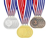 Fhioevt 12 Piezas Medallas Niños Medallas de Ganador Medallas para Niños con Cintas Medallas Doradas, Plateadas y Bronce para Fiesta, Día del Deporte Escolar, Competiciones de Juegos
