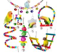 Fhioevt 7 piezas Juguetes Agapornis Juguetes para Pájaros Juguetes Loros Colgante Juguetes para Agapornis con Campanas Uguete de Masticación Columpios Juguetes para Periquitos Pinzones Cockatiels