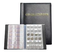 Fhioevt Álbum Moneda 480 Bolsillos Coleccion 3x3 cm Libro de Colección de Monedas de Cuero 20 Páginas (Negro)