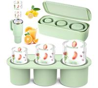 Fhioevt Cubiteras para Hielo Molde de Silicona para Stanley Cup Tumbler 3 Moldes de Hielo Cilíndricos Huecos para Tazas de 20-40 oz cubitera silicona con tapa para zumo, café, whisky (verde)