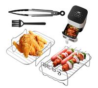 FHISKUNYU Accesorios Freidora de Aire 8 Piezas - Rejilla Air Fryer, Parrilla, 4 Varillas, Cepillo y Pinza - Accesorios Sin Aceite Compatible Ninja DZ201/401/550