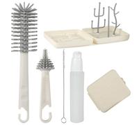 FHISKUNYU Cepillo Limpia Biberones Portátil - Set 7 en 1 con Caja, Cepillo Biberones, Cepillo Tetinas 3D, Cepillo Pajitas, Escurre Biberones, Dispensador Detergente - Kit Limpieza Biberones