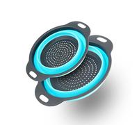 FHISKUNYU Juego de Colador Plegable de Silicona - 2 Piezas para Cocina, Pasta, Frutas y Verduras - Escurridor (Azul)