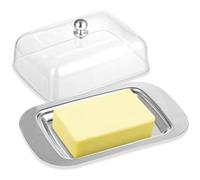 FHISKUNYU Mantequera, con tapa y asa Mantequera de acero inoxidable，para 250 g de mantequilla, adecuada para guardar queso, platos fríos, pasteles, postres，Frutas
