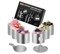 FHISKUNYU Molde Tarta Mousse Anillo de Molde para Pastel Molde de Tarta de Huevo Redondas 8 Piezas, Acero Inoxidable 430 con Base y Prensa, Ø7,5cm, Diseño Sin Rebordes, Lavavajillas