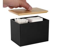 FHISKUNYU Organizador de Baño con Tapa de Bambú, Dispensador de Discos Desmaquillantes y Algodones, Caja de Almacenamiento Acrílica Multiusos para Baño, Tocador, Oficina (Negro)