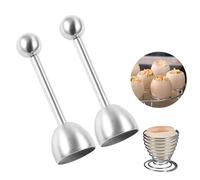 FHISKUNYU, pelador de huevos cocidos, abridor de huevos duros, Set de 3 piezas, Abridor de huevos de acero inoxidable con cabeza esférica, herramienta para abrir huevos duros