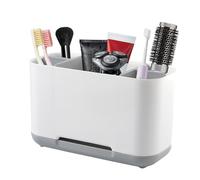 FHISKUNYU Soporte Cepillo de Dientes Eléctrico & Vaso Cepillo de Dientes Baño con 5 Compartimentos Ajustables, Base Antideslizante y Sistema de Drenaje - Blanco, 19x9x12 cm