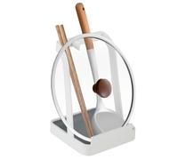 FHISKUNYU Soporte para tapa - Organizador de cocina multifuncional de metal, para tapas, cucharas, palillos, paletas, libros de cocina, tabletas, etc., blanco, duradero y lavable, montaje estable sin