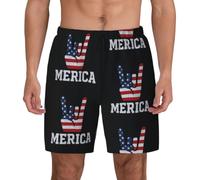 FHIZOAL American Flag Gestures - Traje de baño para hombre, para verano, playa, con bolsillos, casual, surf, caminar, senderismo, hawaiano, Negro, 3XL