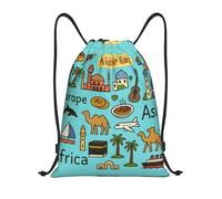 FHIZOAL Asia, Europa, África, bolsas con cordón, impermeables, deportivas, ligeras, para yoga, entrenamiento, natación, viajes, Black, S, Casual