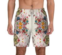 FHIZOAL Bañador para hombre, diseño de flores y mariposas, para verano, playa, con bolsillos, casual, surf, senderismo, hawaiano, blanco, M