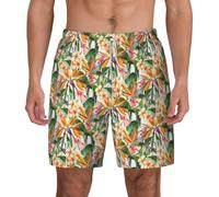 FHIZOAL Bañador para hombre, diseño de pájaros y flores coloridas, con bolsillos, informal, para surf, senderismo, hawaiano, blanco, M