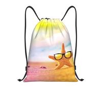 FHIZOAL Bonitas estrellas de mar con gafas amarillas, bolsas de cordón para playa, impermeables, deportivas, ligeras, para yoga, entrenamiento, natación, viajes, Black, S, Casual