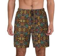 FHIZOAL Colorful Sugar Skulls - Traje de baño para hombre, para verano, playa, con bolsillos, casual, surf, caminar, senderismo, hawaiano, Negro, M