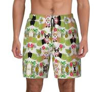 FHIZOAL Corgi Hawaiian Tropical Summer Piña Traje de baño para hombre, traje de baño de verano con bolsillos, casual, surf, caminar, senderismo, hawaiano, Negro, L
