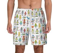 FHIZOAL Cute Cartoon Robots - Traje de baño para hombre, para verano, playa, con bolsillos, casual, surf, caminar, senderismo, hawaiano, blanco, S