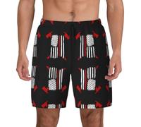 FHIZOAL Firefighter American Flag - Bañador para hombre, traje de baño de verano con bolsillos, casual, surf, caminar, senderismo, hawaiano, Negro, XL