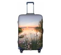 FHIZOAL Funda elástica antiarañazos, con vista al lago con hojas y flores, protector de equipaje de viaje, a prueba de polvo, para equipaje de 18 a 32 pulgadas, White, L, Clásico