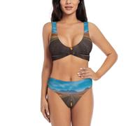 FHIZOAL Highway Road in The Desert Landscape Bikini Set para mujer Twist Front Sexy Traje de baño Playa Piscina Crucero Fiesta, Negro, L